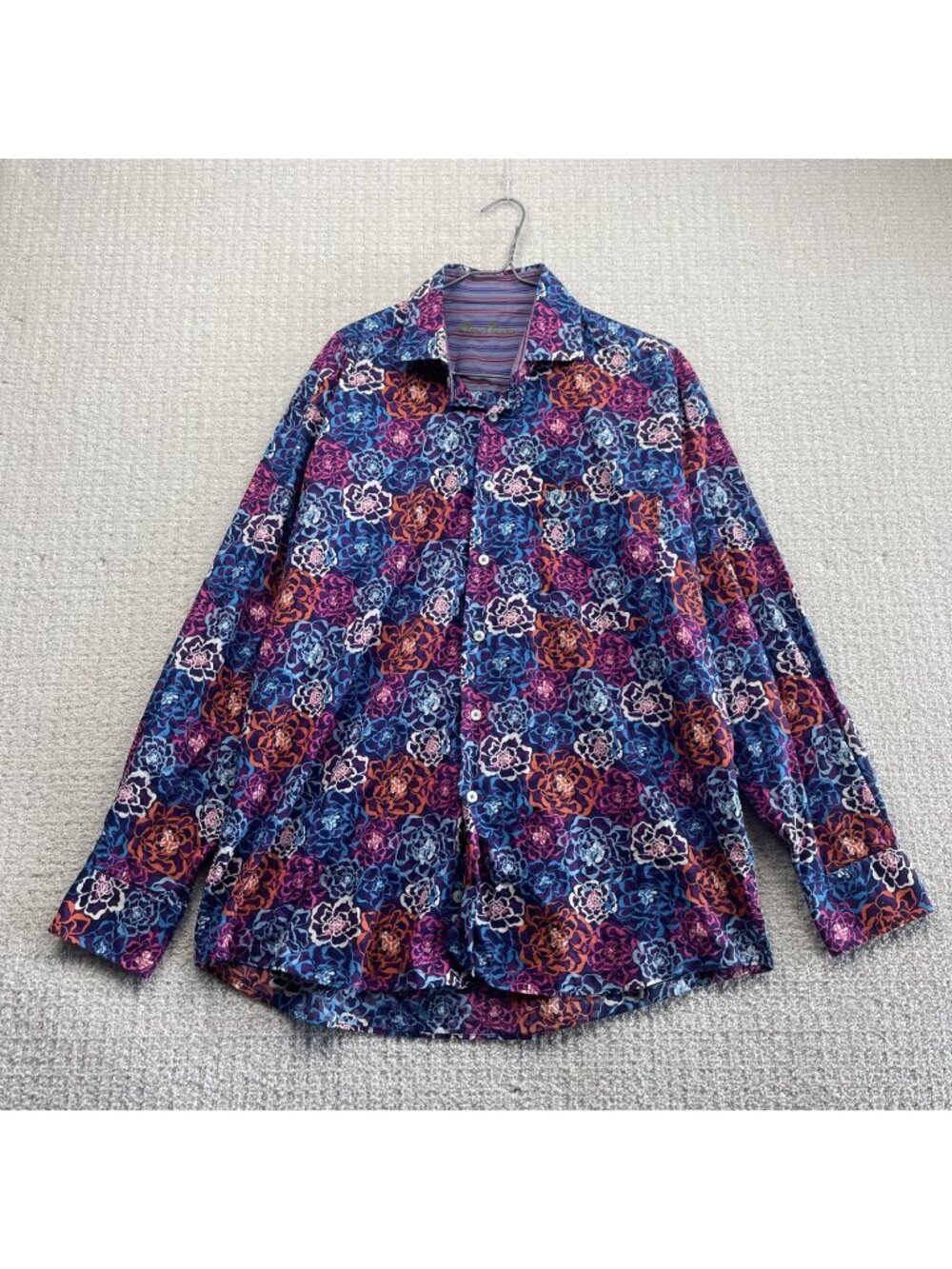 Alan Flusser Dress Shirt Mens L Floral AOP Boho Trippy Long Sleeve Button Down